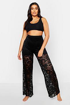 Boohoo Plus Lace Wide Leg Beach Trousers