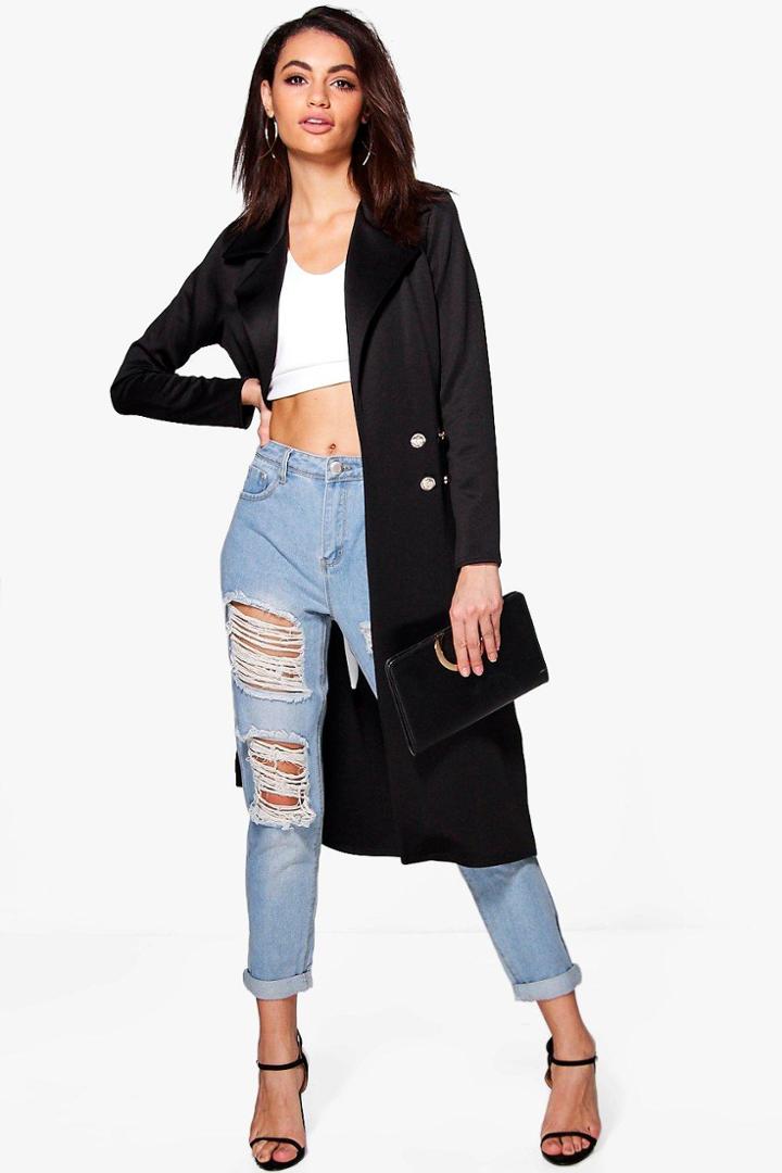 Boohoo Eloise Military Style Duster Black