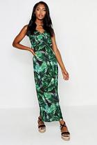 Boohoo Strappy Frill Detail Palm Print Maxi Dress