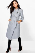 Boohoo Aaliyah Zip Shawl Collar Coat Grey