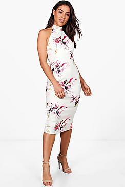 Boohoo Georgina High Neck Racer Floral Midi Dress