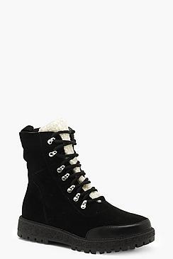 Boohoo Shearling Chunky Hiker Boots