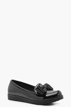 Boohoo Julia Patent Bow Trim Creeper Loafer