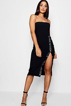 Boohoo Jenny Sports Popper Thigh Split Midi Dress