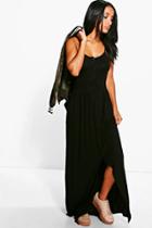 Boohoo Jules Button Front Strappy Maxi Dress Black