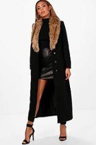 Boohoo Caroline Maxi Faux Fur Collar Wool Look Coat
