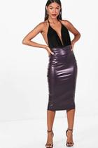 Boohoo Mya High Waist Detail Leather Look Midi Skirt