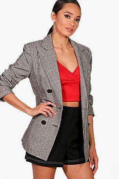 Boohoo Lola Check Double Breasted Blazer