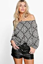 Boohoo Polly Paisley Woven Off The Shoulder Top