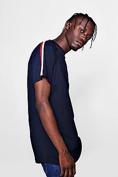 Boohoo Longline T-shirt With Sleeve Tape