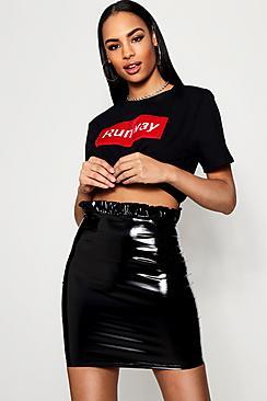 Boohoo Nadia Paperbag Waist Vinyl Mini Skirt
