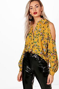 Boohoo Floral Cold Shoulder Shirt