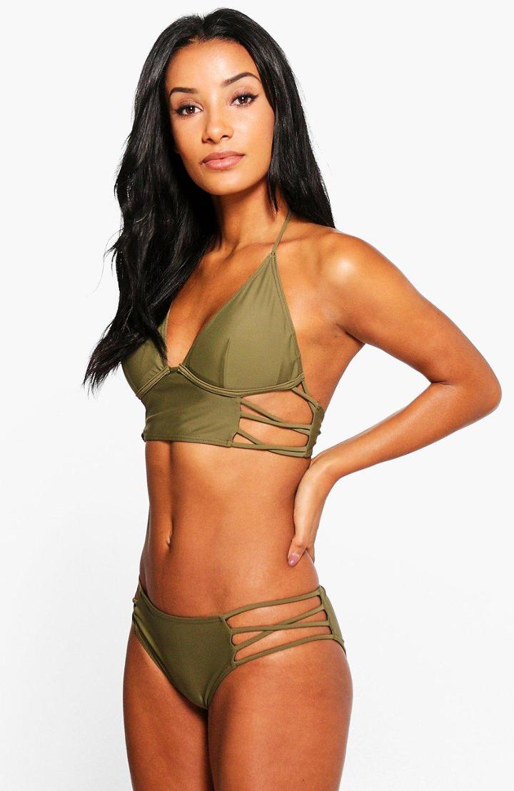 Boohoo Sydney Strappy Underwired Longline Bikini Khaki