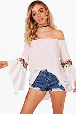 Boohoo Charlie Floral Crochet Off The Shoulder Top