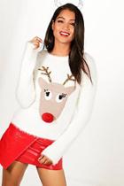 Boohoo Jessica Pom Pom Tinsel Lash Reindeer Jumper