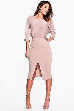 Boohoo Slinky Kimono Sleeved Midi Dress