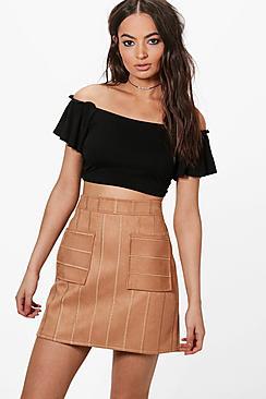 Boohoo Inara Embroidered Stitch Pocket Front A Line Skirt
