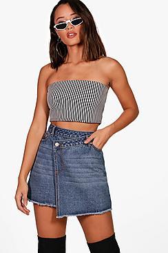 Boohoo Helen Double Waistband Denim Skirt