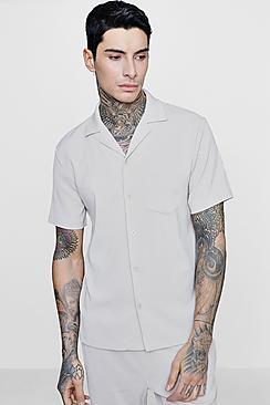 Boohoo Seersucker Revere Short Sleeve Shirt