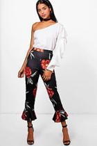 Boohoo Leah Floral Ruffle Hem Skinny Trousers