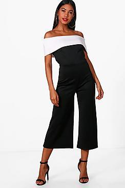 Boohoo Saskia Contrast Bardot Culotte Jumpsuit