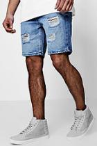 Boohoo Slim Fit Denim Shorts With Distressing