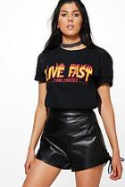Boohoo Kaylee Live Fast Slogan Flame Tee