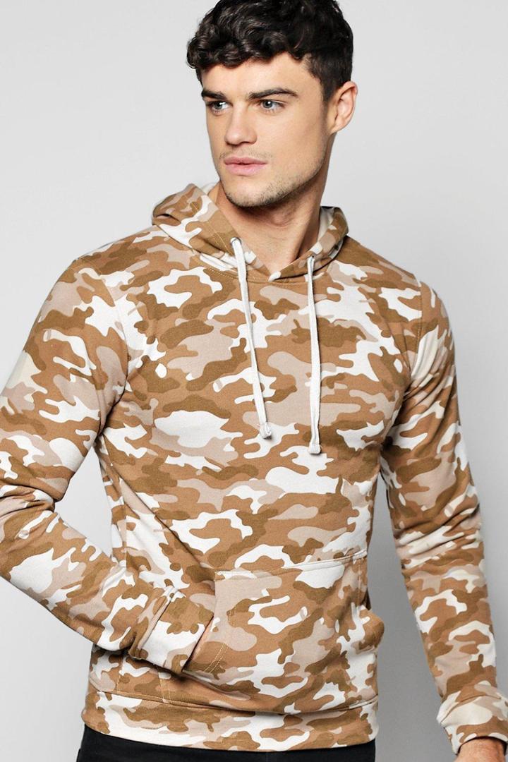 Boohoo Over The Head Camo Washed Hoodie Sand