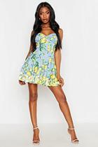 Boohoo Mix Lemon Print Tie Strap Ruffle Skater Dress