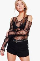 Boohoo Aimee Lace Frill Cold Shoulder Top Black