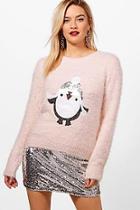Boohoo Emily Fluffy Knit Sequin Penguin Christmas Jumper