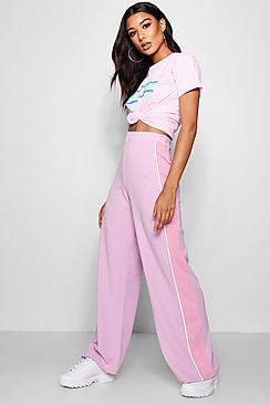 Boohoo Zendaya Crepe Sports Stripe Wide Leg Trousers