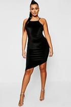 Boohoo Plus Velvet High Neck Asymmetric Bodycon Dress