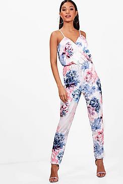 Boohoo Laura Floral Wrap Front Jumpsuit