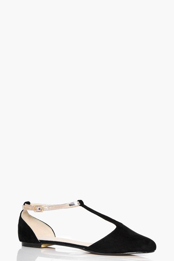 Boohoo Phoebe Pointed T Bar Ballet Black