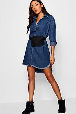 Boohoo Daisy Frayed Denim Shirt Dress
