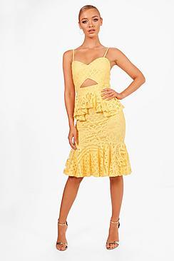 Boohoo Boutique Lace Peplum Midi Dress