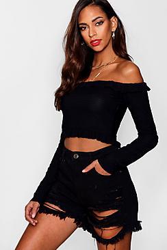 Boohoo Tall Hannah Frill Hem Shirred Crop Top