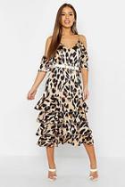 Boohoo Petite Leopard Print Ruffle Midi Dress
