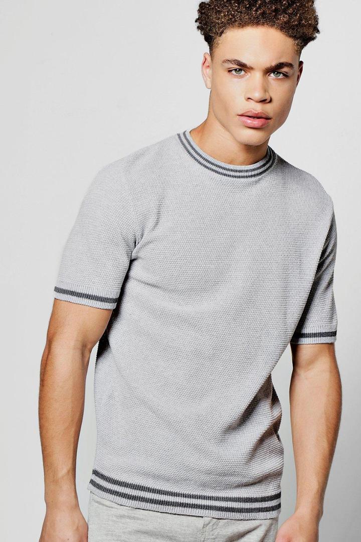Boohoo Short Sleeve Crew Neck Knitted T Shirt Grey