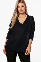 Boohoo Plus Hellie V Neck Loose Fit Side Split Jumper