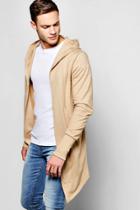 Boohoo Longline Hooded Cardigan With Extended Cuff Stone