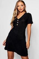 Boohoo Crinkle Fabric Button Detail Skater Dress