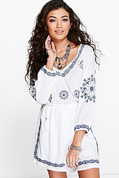 Boohoo Emma Embroidered Tassel Playsuit