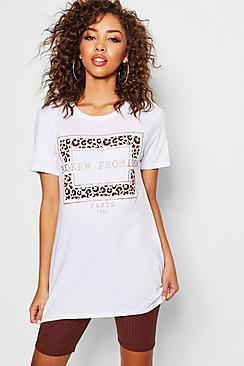 Boohoo Leopard Paris Slogan Tee