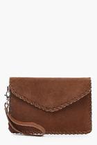 Boohoo Real Suede Whipstitch Edge Envelope Clutch