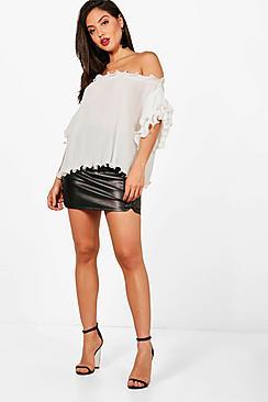 Boohoo Crinkle Off The Shoulder Frill Sleeve Top