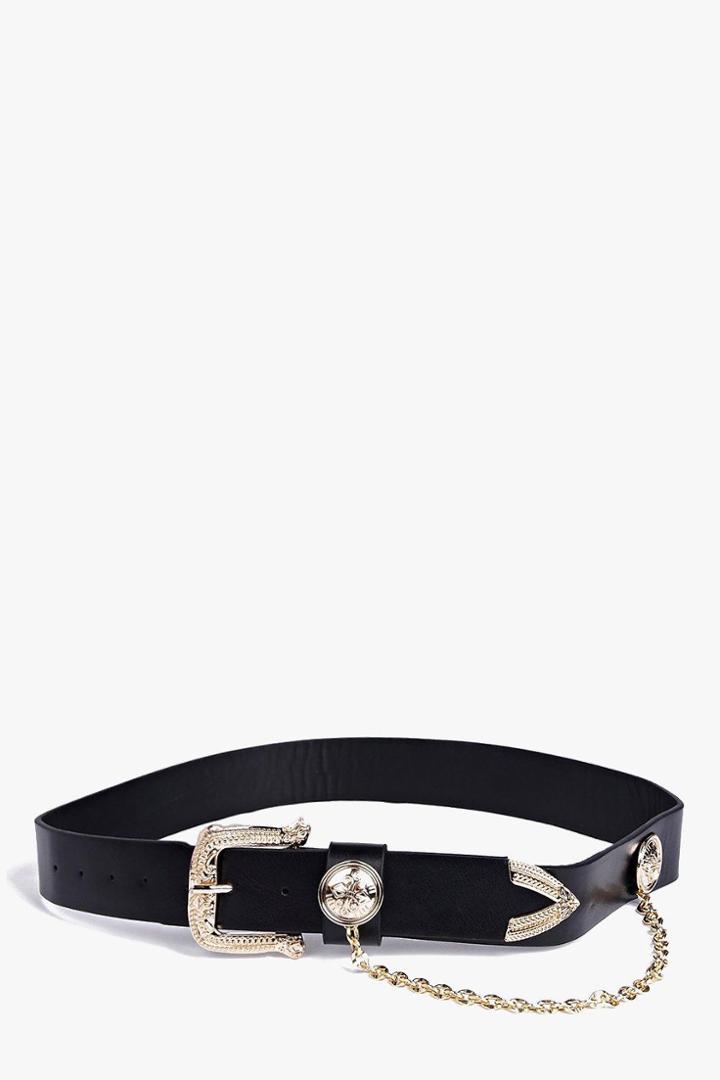 Boohoo Angel Chain And Coin Detail Waist Belt Black