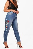 Boohoo Plus Lianne Floral Embroidered Turn Up Cuff Mom Jeans