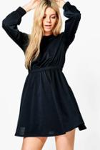 Boohoo Neveah High Neck Skater Dress Black